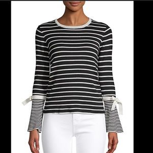 Striped stretch-cotton top with bow detail on sleeves